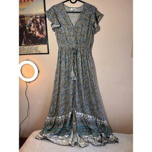 Japna Women Blue Floral Maxi Dress Boho Cottagecore Size Small